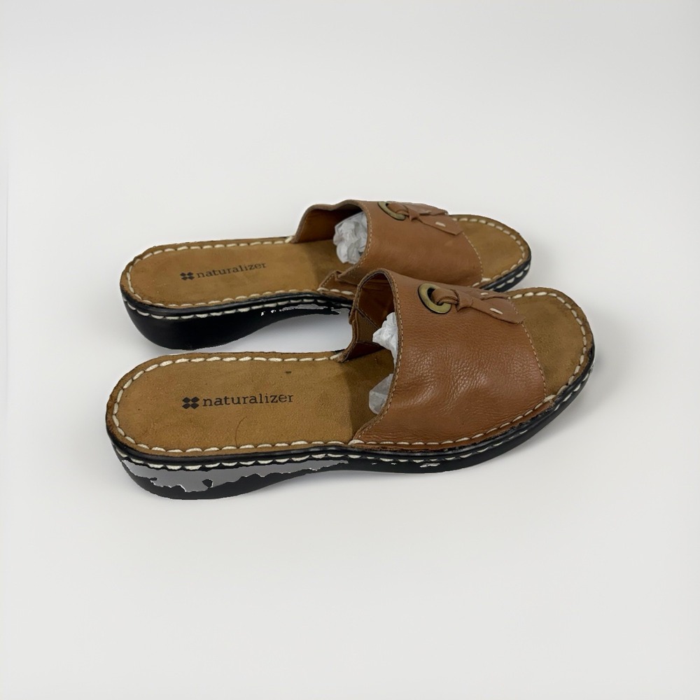 Naturalizer Callman Women's 6.5M Brown Leather Slide Sandals Comfort Slip On T5